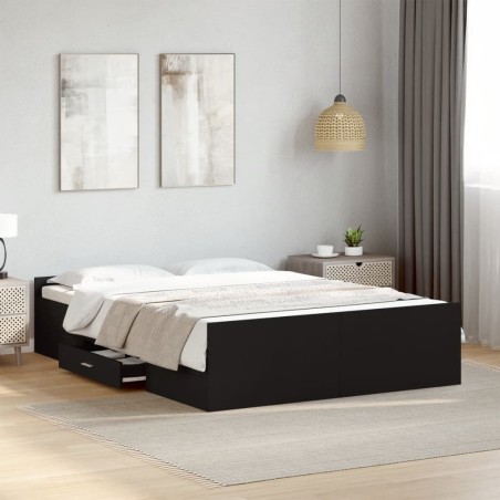 Cadre de lit avec tiroirs sans matelas noir 140x190 cm 