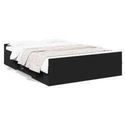 Cadre de lit avec tiroirs sans matelas noir 140x190 cm 