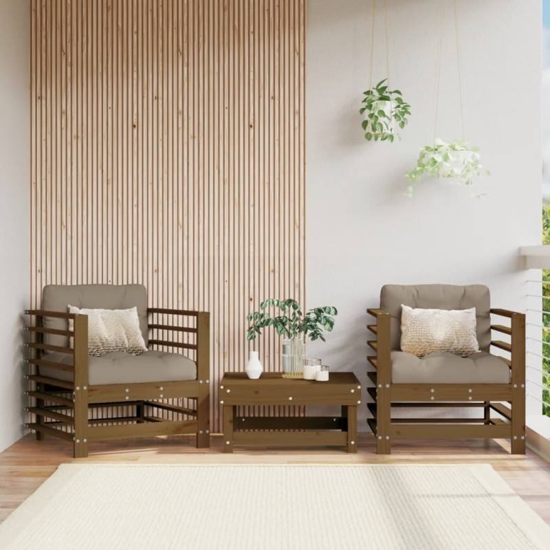 Chaises de jardin lot de 2 marron miel bois massif de pin 