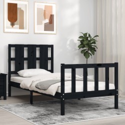Cadre de lit sans matelas noir bois de pin massif 