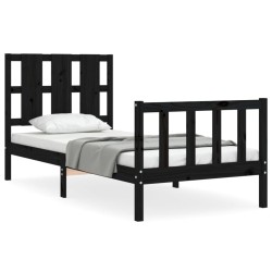 Cadre de lit sans matelas noir bois de pin massif 