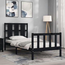 Cadre de lit sans matelas noir bois de pin massif 