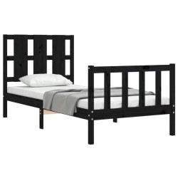 Cadre de lit sans matelas noir bois de pin massif 