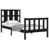 Cadre de lit sans matelas noir bois de pin massif 
