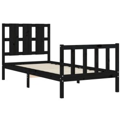 Cadre de lit sans matelas noir bois de pin massif 