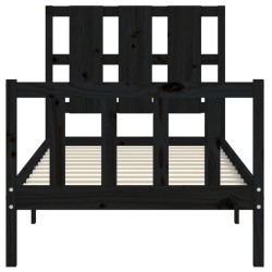 Cadre de lit sans matelas noir bois de pin massif 