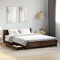 Cadre de lit avec tiroirs sans matelas chêne marron 120x200 cm 