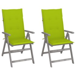 Chaises inclinables de jardin lot de 2 et coussins Bois acacia 