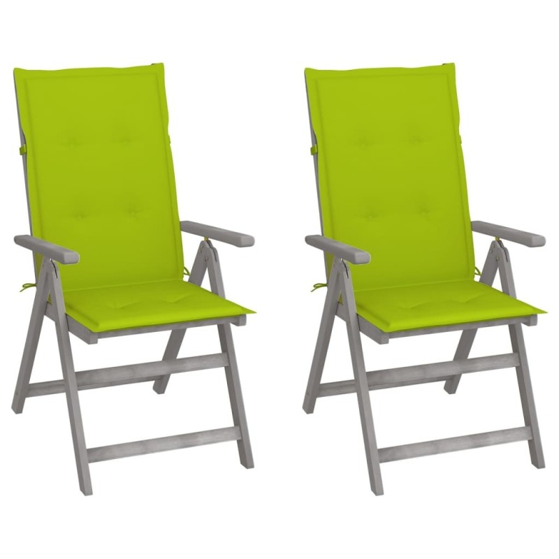 Chaises inclinables de jardin lot de 2 et coussins Bois acacia 