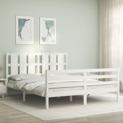 Cadre de lit sans matelas blanc bois de pin massif 