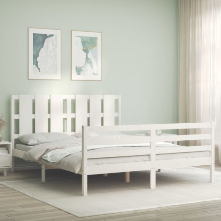 Cadre de lit sans matelas blanc bois de pin massif 
