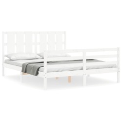 Cadre de lit sans matelas blanc bois de pin massif 