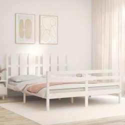Cadre de lit sans matelas blanc bois de pin massif 