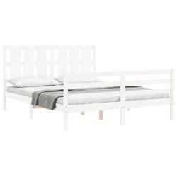 Cadre de lit sans matelas blanc bois de pin massif 