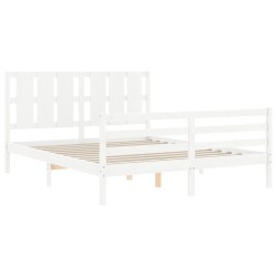 Cadre de lit sans matelas blanc bois de pin massif 