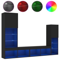 Unités murales TV avec LED 4 pcs noir bois d'ingénierie 