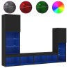Unités murales TV avec LED 4 pcs noir bois d'ingénierie 