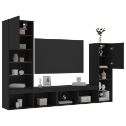Unités murales TV avec LED 4 pcs noir bois d'ingénierie 