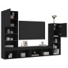 Unités murales TV avec LED 4 pcs noir bois d'ingénierie 