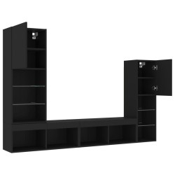 Unités murales TV avec LED 4 pcs noir bois d'ingénierie 