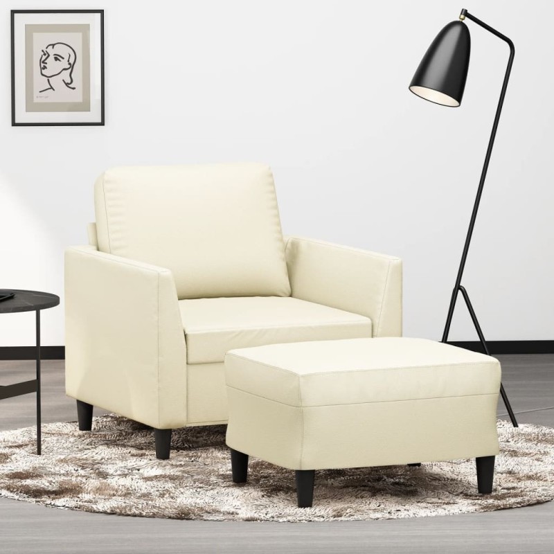 Fauteuil avec repose-pied Crème 60 cm Similicuir 