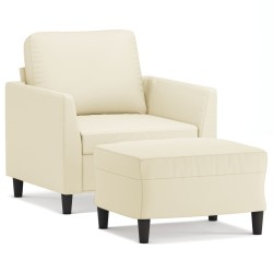 Fauteuil avec repose-pied Crème 60 cm Similicuir 