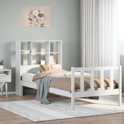 Lit bibliothèque sans matelas blanc 90x200cm bois de pin massif 