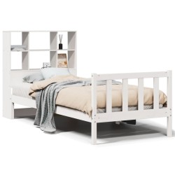 Lit bibliothèque sans matelas blanc 90x200cm bois de pin massif 