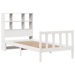 Lit bibliothèque sans matelas blanc 90x200cm bois de pin massif 