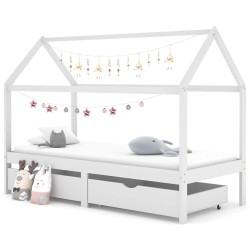 Cadre de lit d'enfant avec tiroirs Blanc Pin massif 90x200 cm 