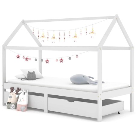 Cadre de lit d'enfant avec tiroirs Blanc Pin massif 90x200 cm 