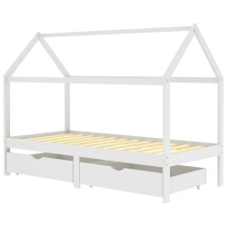 Cadre de lit d'enfant avec tiroirs Blanc Pin massif 90x200 cm 