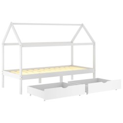 Cadre de lit d'enfant avec tiroirs Blanc Pin massif 90x200 cm 
