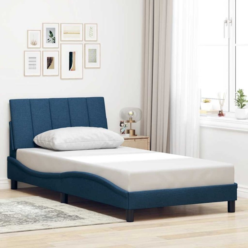 Cadre de lit sans matelas bleu 100x200 cm tissu 
