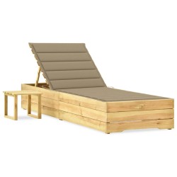 Chaise longue de jardin avec table et coussin Pin imprégné 