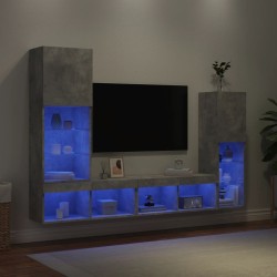 Unités murales TV avec LED 4 pcs gris béton bois d'ingénierie 