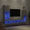 Unités murales TV avec LED 4 pcs gris béton bois d'ingénierie 