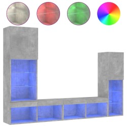 Unités murales TV avec LED 4 pcs gris béton bois d'ingénierie 