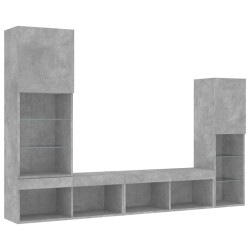 Unités murales TV avec LED 4 pcs gris béton bois d'ingénierie 