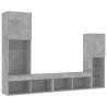 Unités murales TV avec LED 4 pcs gris béton bois d'ingénierie 