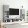 Unités murales TV avec LED 4 pcs gris béton bois d'ingénierie 
