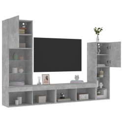 Unités murales TV avec LED 4 pcs gris béton bois d'ingénierie 