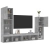Unités murales TV avec LED 4 pcs gris béton bois d'ingénierie 
