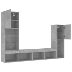 Unités murales TV avec LED 4 pcs gris béton bois d'ingénierie 