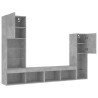 Unités murales TV avec LED 4 pcs gris béton bois d'ingénierie 