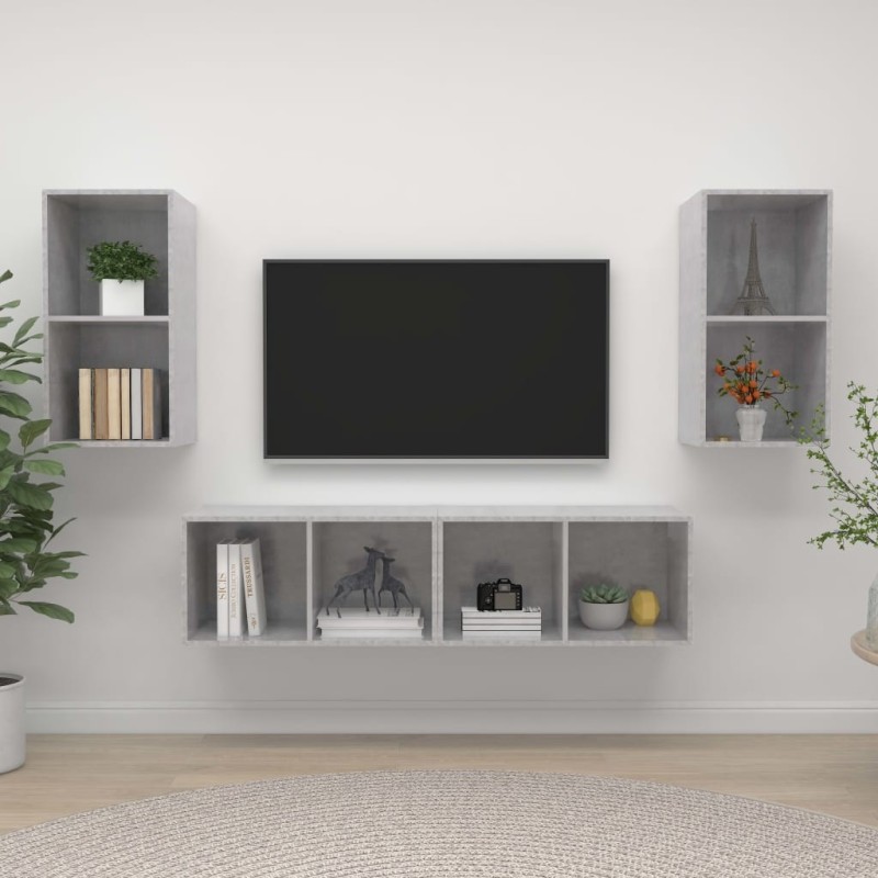 Meubles TV muraux 4 pcs Gris béton Bois d'ingénierie Meubles TV muraux 4 pcs Gris béton Bois d'ingénierie