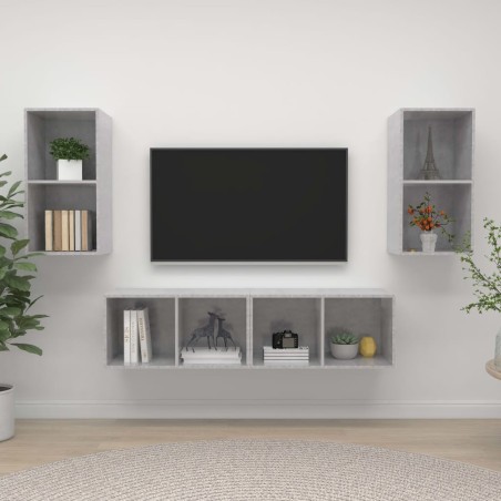 Meubles TV muraux 4 pcs Gris béton Bois d'ingénierie 