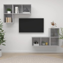 Meubles TV muraux 4 pcs Gris béton Bois d'ingénierie 