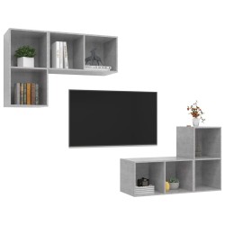 Meubles TV muraux 4 pcs Gris béton Bois d'ingénierie 