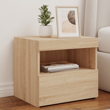 Table de chevet avec lumières LED chêne sonoma 50x40x45 cm 